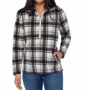 ~ O'Neill XL Fleece Jacket Black Gray Plaid Hoodie Pockets Half Zip Unisex
